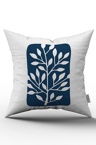 Cango Home Față de pernă decorativă, modernă, cu model de frunze, imprimată digitală, albă, albastră Cgh727