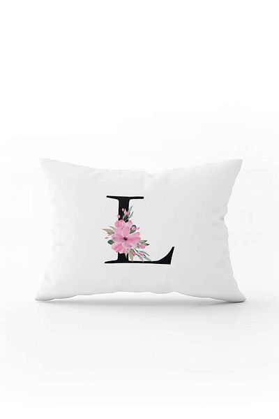 Cango Home Pink Floral Black Letter Double Sided Digital Printed Throw Pillow Cover Letter L