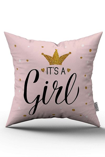 Cango Home Double Sided Pink Black It's Girl Written Digital Printing Throw Pillow Pillow Case - Cgh446-ct