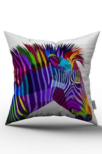 Cango Home Double Sided White Multicolor Zebra Figured Digital Printed Throw Pillow Cover - Otyk608-ct