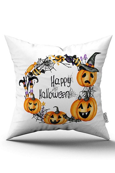 Cango Home Orange Halloween Pumpkin Patterned Digital Printed Throw Pillow Cover Cgh754