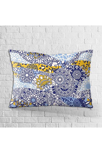 Cango Home Față de pernă cu două fețe, 35x50, albastru bleumarin, alb, etnic, cu model vintage, imprimată digitală - Otyk016-355