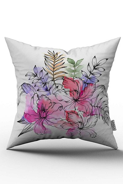 Cango Home Buchet de flori alb roz - Husă de pernă imprimată digital, față-verso - Otyk746-ct