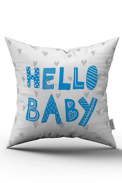 Cango Home Hello Baby Pernă cu două fețe, alb, albastru, imprimată digitală - Cgh434-ct