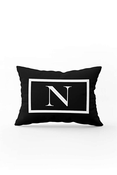 Cango Home Husă de pernă cu litere alb-negru imprimată digital pe două fețe Litera N