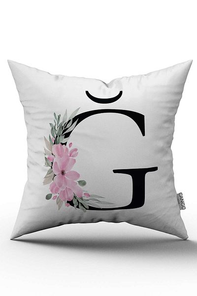 Cango Home Husă de pernă cu litere florale roz Litera G