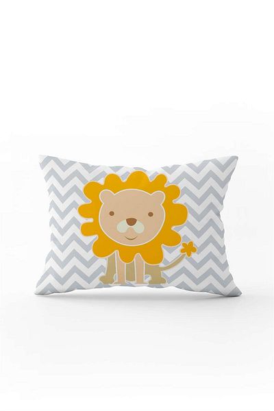 Cango Home Yellow Gray Lion Figured Digital Printed Children's Pillow Cover Cgh781-3550 Double Sided Printed