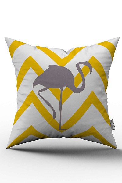 Cango Home Husă de pernă cu două fețe, galbenă, gri, cu flamingo, imprimată digitală - Yst19-ct