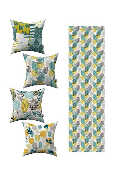 Cango Home Yellow Green Decorative Leaf Patterned 4-Piece Throw Pillow Cover 1 Runner Set 4kmbs289-rs
