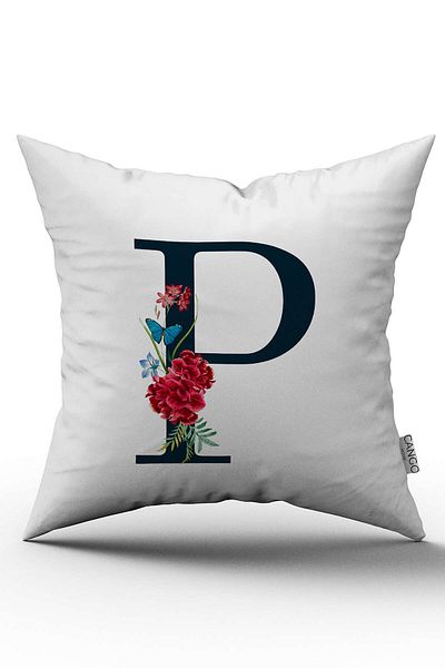 Cango Home Husă de pernă cu litere florale roșii Litera P