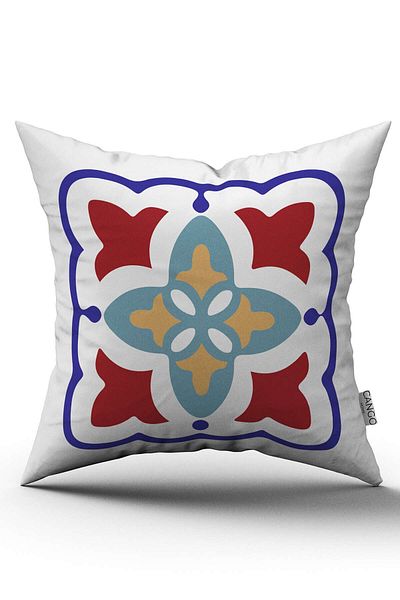 Cango Home Husă de pernă cu model etnic modern alb albastru cu imprimare digitală
