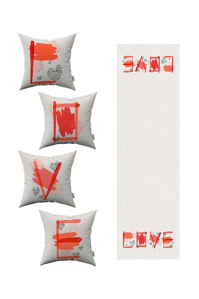 Cango Home Red Orange Modern Love Written 4-Piece Throw Pillow Cover 1 Runner Set 4kmbs111-rs