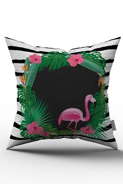 Cango Home Husă de pernă cu dungi alb-negru cu model tropical Flamingo - Otyk527