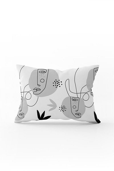Cango Home Față de pernă cu două fețe, 35x50, negru, gri, cu model modern, cu figurine - Cgh246-3550