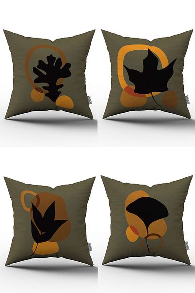 Cango Home Green Brown Modern Style Leaf Patterned Digital Printed Throw Pillow Pillow Case Set 4kmbs112