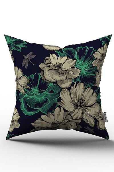 Cango Home Husă de pernă cu două fețe, albastru bleumarin, verde, cu model floral, imprimată digitală - Otyk315-ct