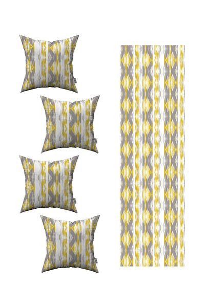 Cango Home Yellow Gray Geometric Line Patterned 4-Piece Throw Pillow Cover 1 Runner Set 4kmbs215-rs