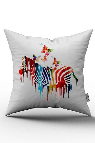Cango Home Double Sided White Multicolor Zebra Figured Digital Printed Throw Pillow Cover - Otyk615-ct
