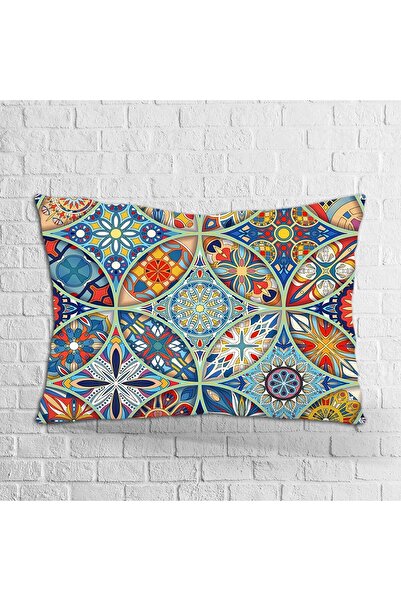 Cango Home Çift Taraflı 35x50 Mavi Turuncu Retro Vintage Desenli Dijital Bask...