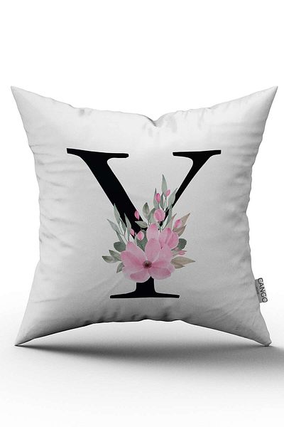 Cango Home Husă de pernă cu litere florale roz Litera Y