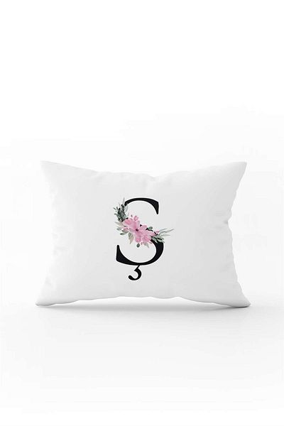 Cango Home Pink Floral Black Letter Double Sided Digital Printed Throw Pillow Cover Letter Ş