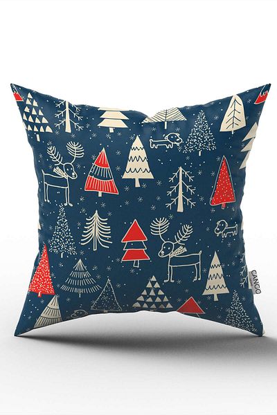 Cango Home Double Sided Red Navy Blue Christmas Themed Digital Printed Throw Pillow Pillow Case - Cgh308-ct