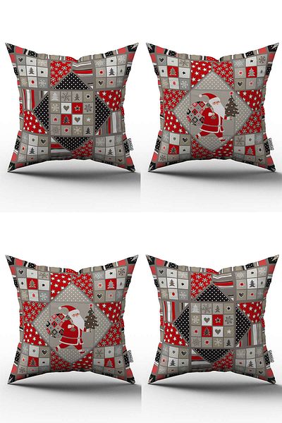 Cango Home Red Gray Christmas Themed 4-Piece Throw Pillow Cover Set 4kmbs149