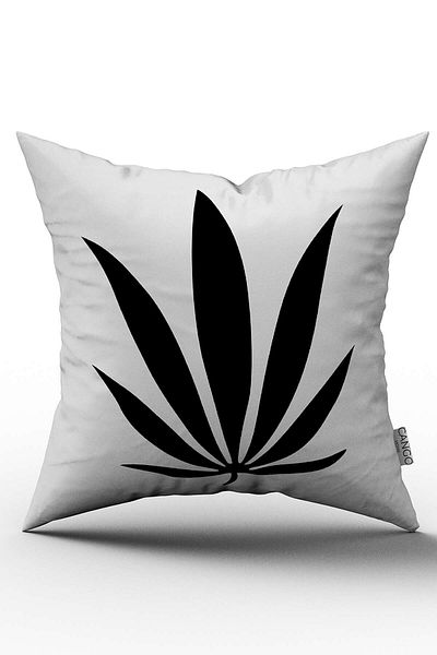 Cango Home Husă de pernă decorativă alb-negru cu model de frunze imprimate digital - Otyk581