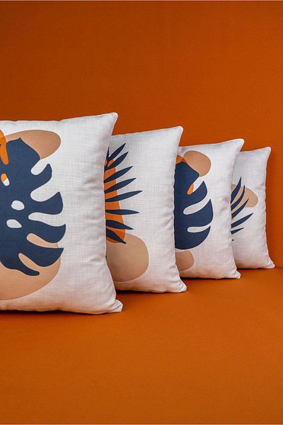 Cango Home Set of 4 Digital Printed Double Sided Navy Blue and Orange Leaf Patterned Throw Pillow Covers - 4k