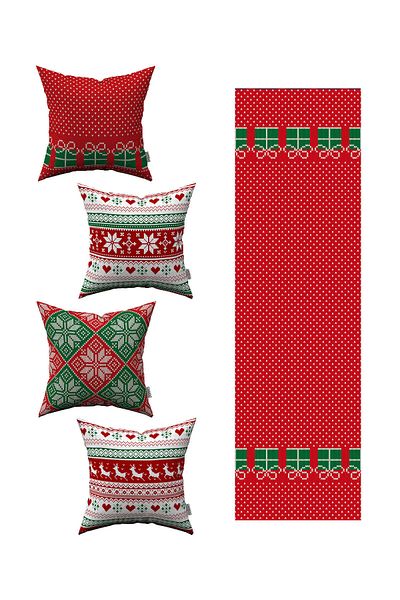 Cango Home Red New Year's Themed 4-Piece Throw Pillow Cover 1 Runner Set 4kmbs060-rs-04