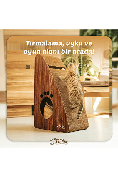 Felidae Oluklu Mukavva, Kedi Tırmalama Kanepesi – Dikey Tırmalama / Xlarge (40X60X24CM) - Koyu Ahşap Renk