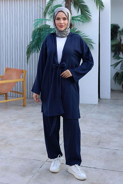 MİSSKAYLE Navy Blue Kimono Set - Tie Detailed 1225
