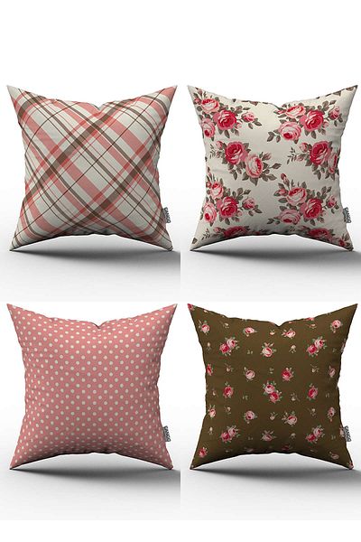 Cango Home Set de 4 huse de pernă cu model de flori roz maro imprimate digital - 4kmbs054