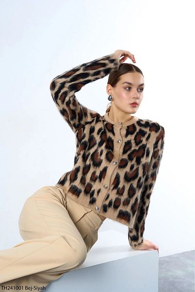 NATUFIAN STORE Cardigan moale leopard premium maro bej