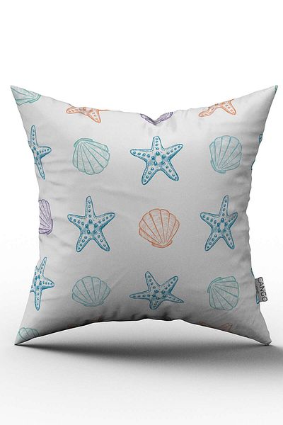 Cango Home White Blue Marine Patterned Digital Printed Throw Pillow Cover - Otyk739