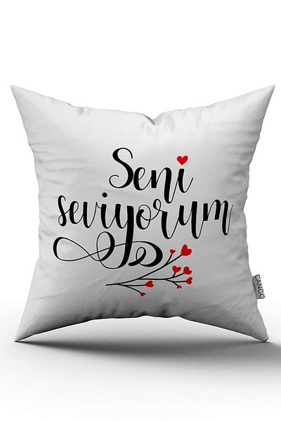 Cango Home Față de pernă albă neagră I Love You Written cu imprimare digitală - CGH389