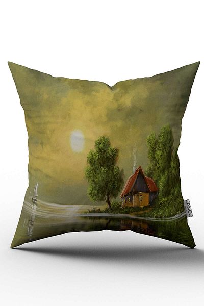 Cango Home Green Oil Painting Nature View Digital Printed Throw Pillow Cover - Otyk725