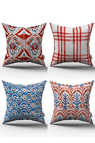 Cango Home Σετ 4 κάλυμμα μαξιλαριού με ριχτάρι με ψηφιακή εκτύπωση με μπλε κό...