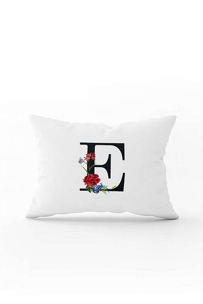 Cango Home Red Floral Black Letter Double Sided Digital Printed Throw Pillow Cover Letter E