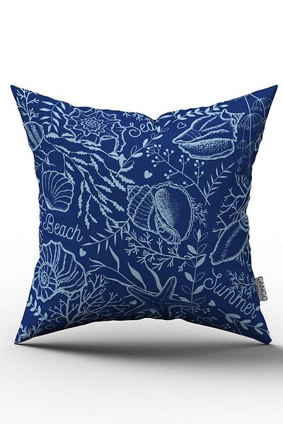 Cango Home Navy Blue Marine Patterned Digital Printed Throw Pillow Cover - Otyk741