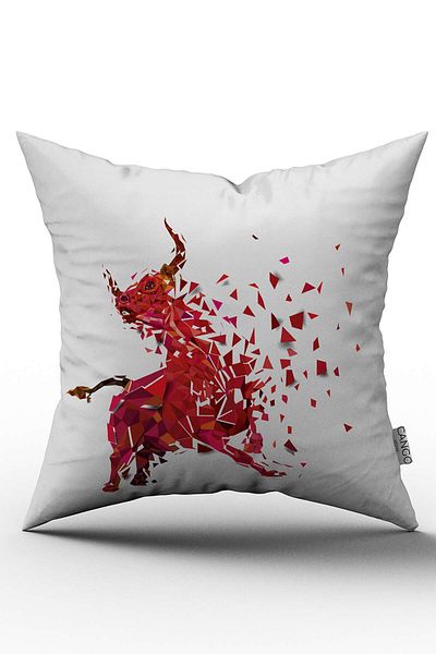 Cango Home White Red Bull Figured Digital Printed Throw Pillow Cover - Otyk606