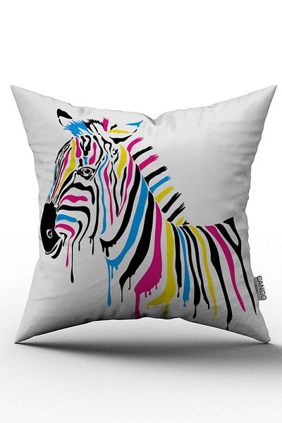 Cango Home Double Sided White Multicolor Zebra Figured Digital Printed Throw Pillow Cover - Otyk612-Ct