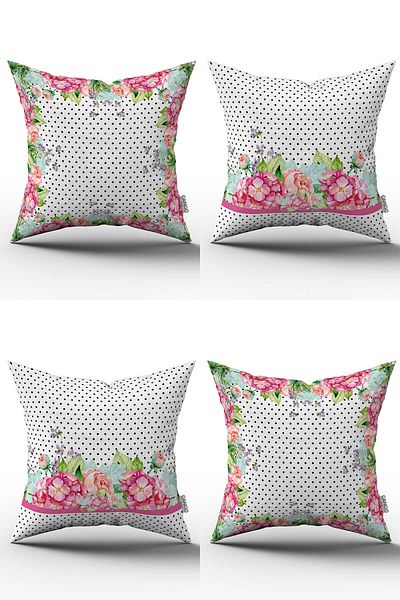 Cango Home Pink White Floral Patterned 4Pc Digital Printed Throw Pillow Case Set 4Kmbs265