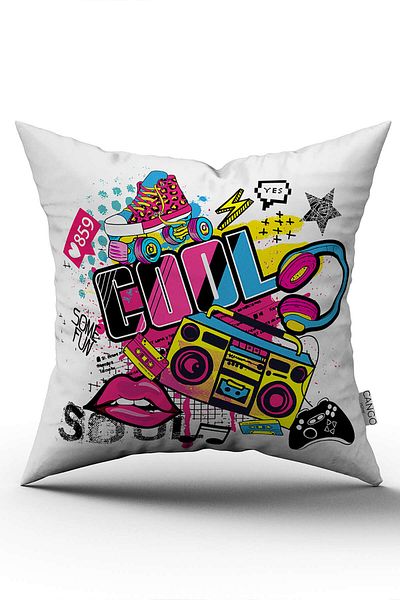 Cango Home Față de pernă cu două fețe, albă, multicoloră, cu model Popart, imprimare digitală - Cgh420-ct