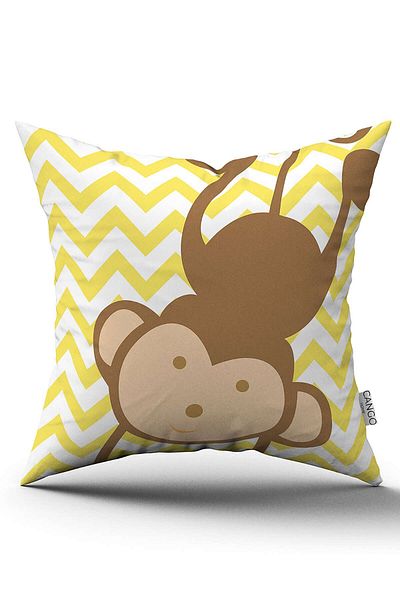 Cango Home Yellow Gray Monkey Figured Digital Printed Children's Throw Pillow Cover Cgh783
