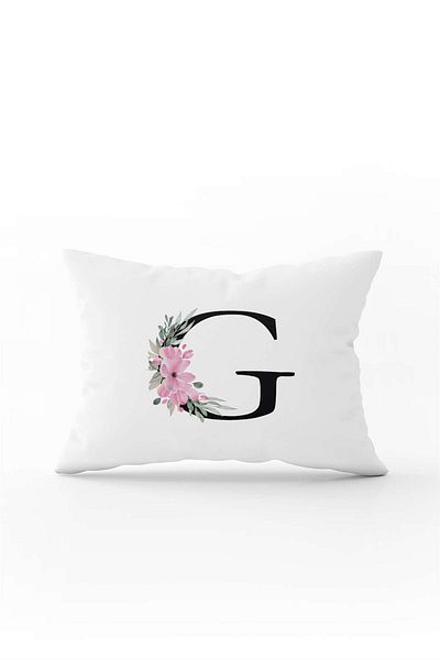 Cango Home Pink Floral Black Letter Double Sided Digital Printed Throw Pillow Cover Letter G