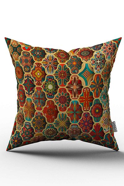 Cango Home Yellow Multi-Colored Retro Vintage Patterned Digital Printed Throw Pillow Cover - Otyk275