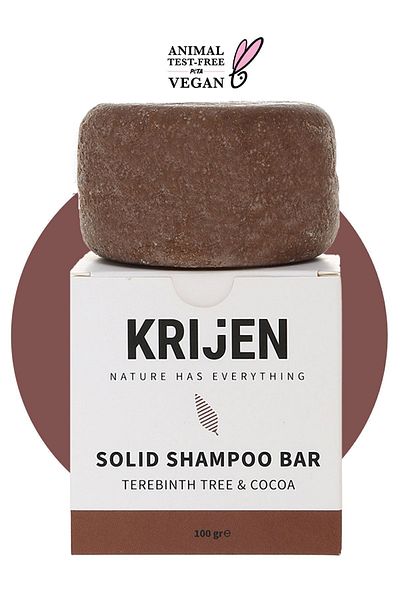 Krijen Kakao & Bıttım(Menengi̇ç) Solid Shampoo |   Dry and Dandruff Hair/Sles, No Dye, No Salt, Vegan-100Gr
