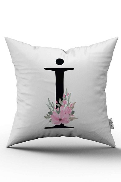 Cango Home Husă de pernă cu litere florale roz Litera I
