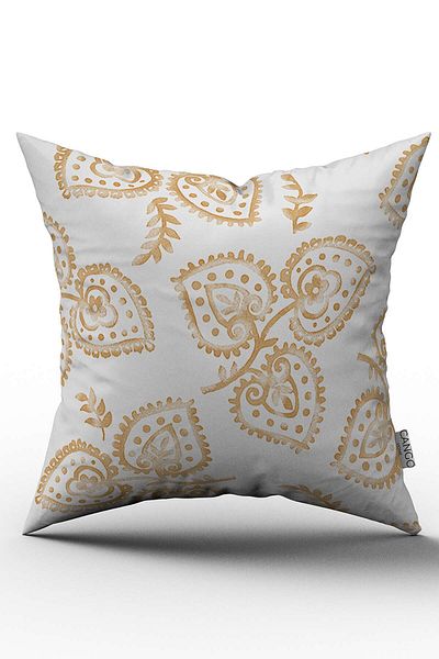 Cango Home Husă de pernă decorativă galbenă, albă, cu model de frunze, imprimată digitală - Otyk074
